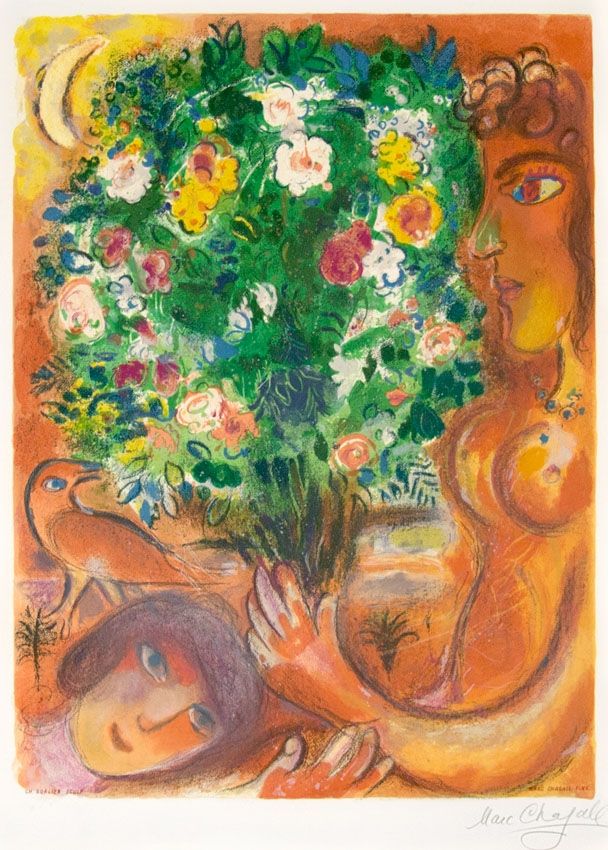 Litografia Chagall - Femme au Bouquet (Woman with Bouquet)