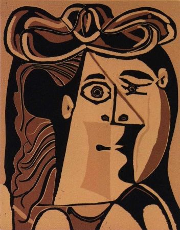Linoincisione Picasso - Femme au Chapeau