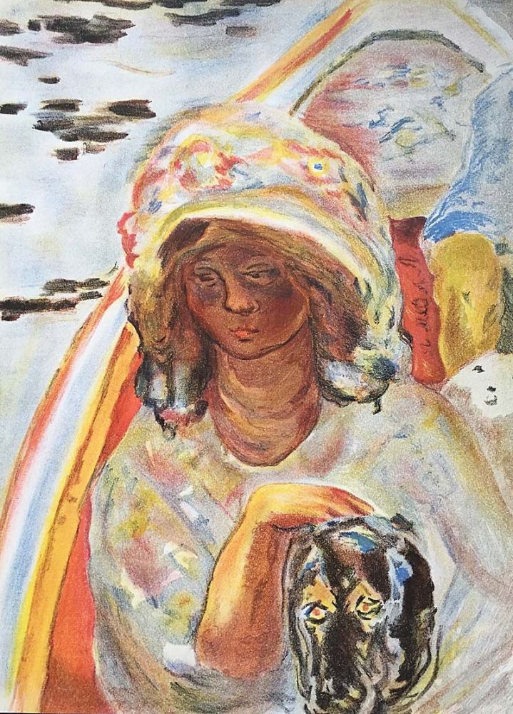 Litografia Bonnard - Femme au chien dans une barque