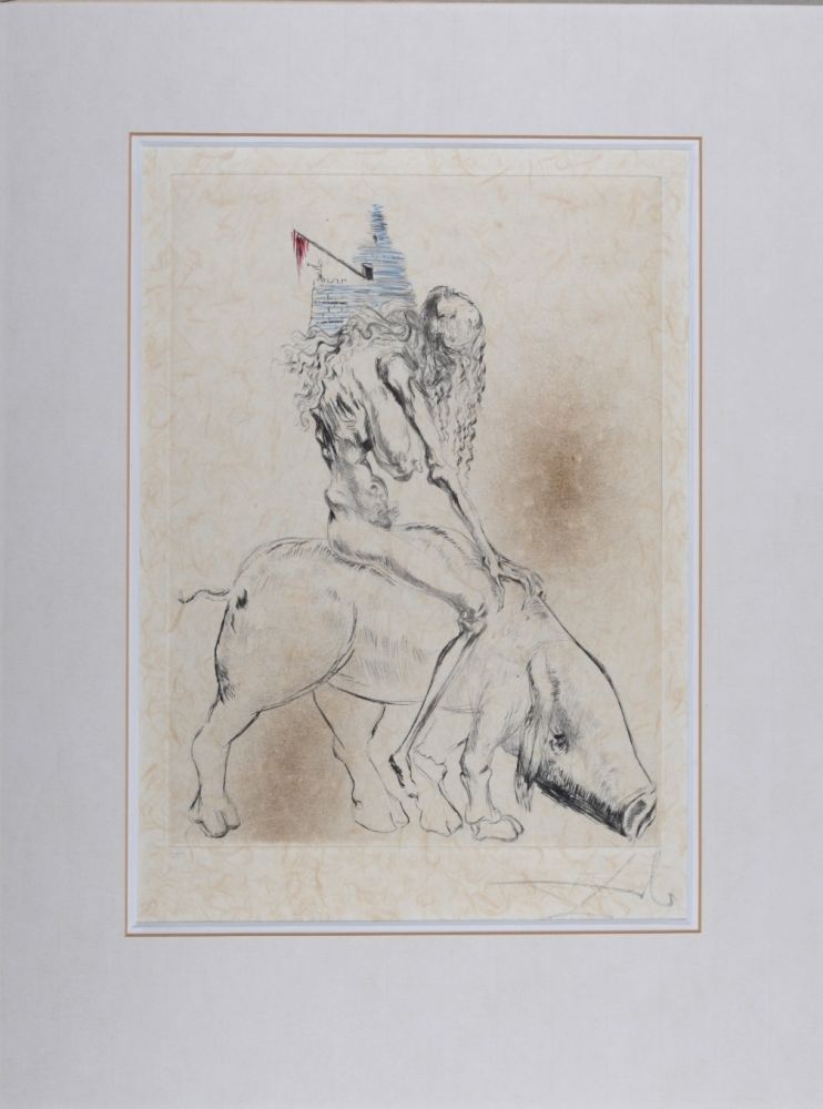 Incisione Su Legno Dali - Femme Au Cochon