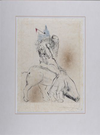 Incisione Su Legno Dali - Femme Au Cochon