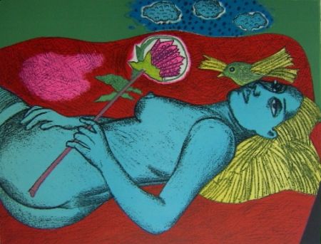 Litografia Corneille - Femme au fleur australien