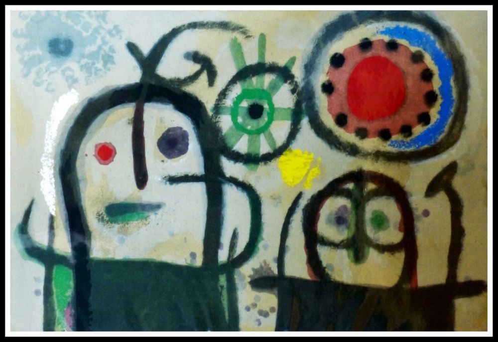 Pochoir Miró (After) - FEMME EN PRIERE DEVANT LE SOLEIL