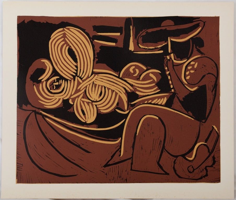 Linoincisione Picasso - Femme et joueur de guitare