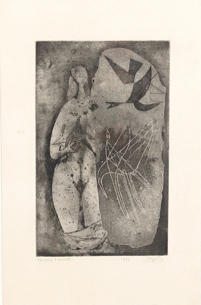 Acquaforte Friedlaender - Femme et oiseaux