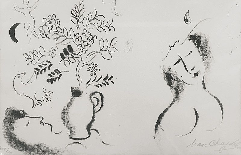 Litografia Chagall - Femme et Vase fleuri / Lithographie pour un catalogue