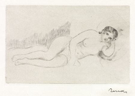 Incisione Renoir - Femme nue couche (tourne a droite) 1ere planche 