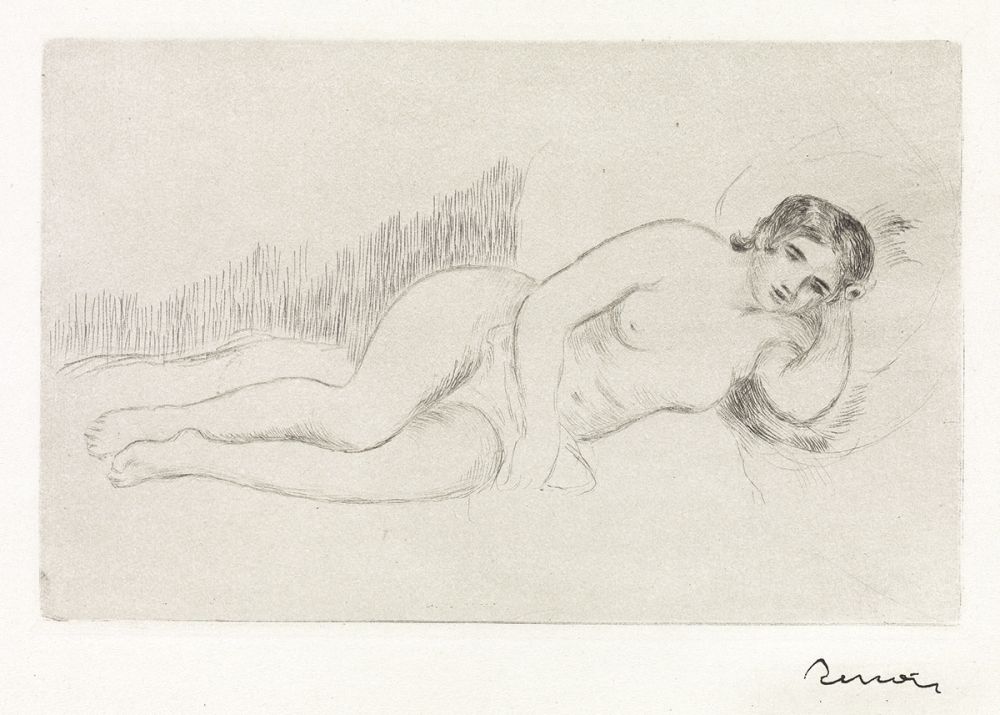 Incisione Renoir - Femme nue couche (tournée a droite) 1ere planche 