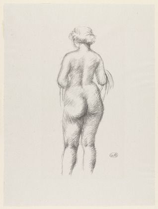 Litografia Maillol - Femme nue de dos tenant une echarpe 