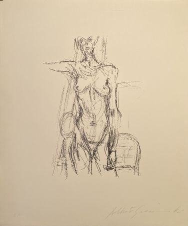Litografia Giacometti - Femme Nue Debout avec le bras drout levé - signed