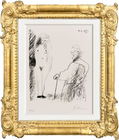 Litografia Picasso - Femme nue et Homme a la Canne
