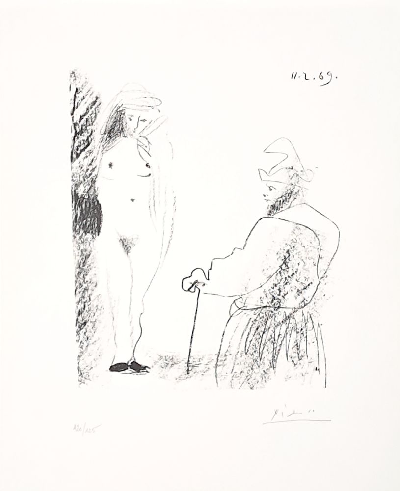 Litografia Picasso - Femme nue et homme à la canne
