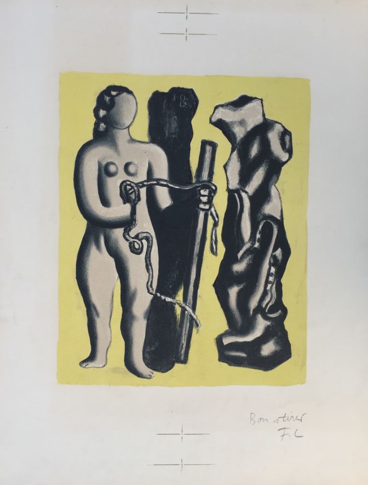 Litografia Leger - Femme sur fond jaune (Woman on yellow background)