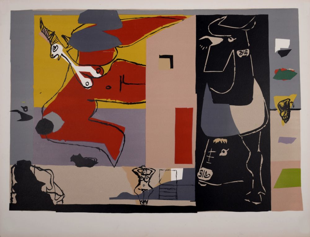 Litografia Le Corbusier - Femme Unicorn et taureau noir (licorne ailée), 1960