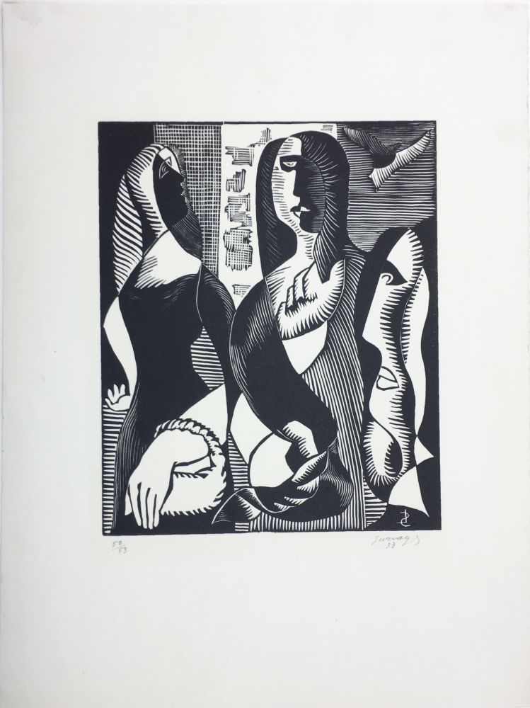 Incisione Su Legno Survage - Femmes Cubistes (Paris, 1933)