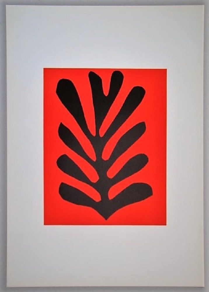 Litografia Matisse - Feuille sur fond rouge