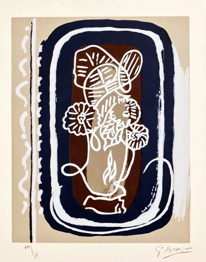 Incisione Su Legno Braque - Fleurs blanches