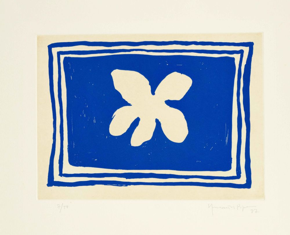 Acquatinta Hernandez Pijuan - Flower in blue frame (Flor blava)