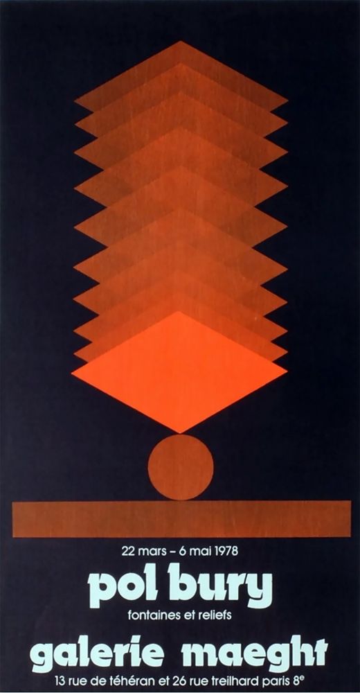 Manifesti Bury - FONTAINES ET RELIEFS. Affiche pour son exposition à la galerie Maeght en 1978. Lithographie originale.