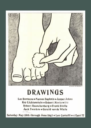 Litografia Lichtenstein - 'Foot Medication (Leo Castelli Mailer)' 1963 Offset-lithograph (Hand-signed)