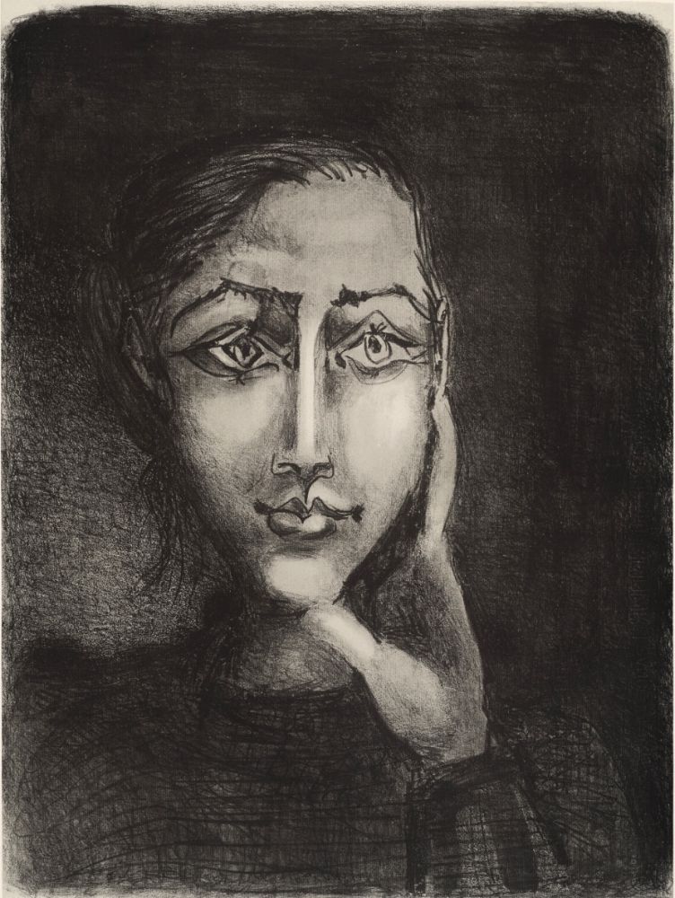 Litografia Picasso - Françoise sur fond gris