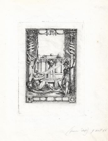 Incisione Meryon - Frontispice pour le catalogue de l'oeuvre de Thomas de Leu