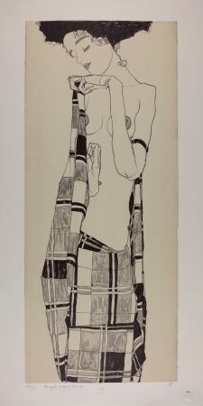Litografia Schiele - GERTI SCHIELE in a Plaid Garment, 1909 | Lithographie n° 1/40