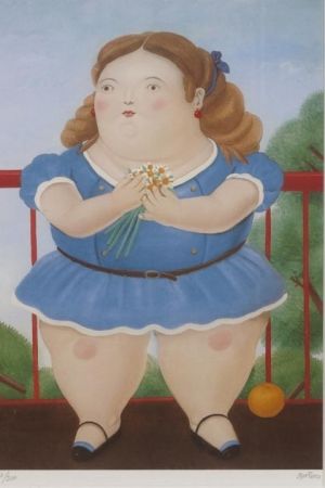Litografia Botero - Girl on a balcony