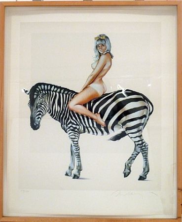 Litografia Ramos - Girl on A Zebra