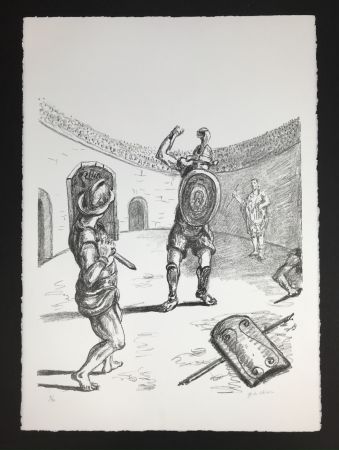 Litografia De Chirico - Gladiatori nell'arena