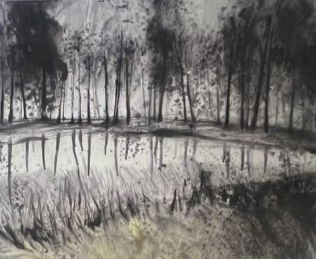 Non Tecnico Havaux - Grande Aquarelle sur papier signée Forêt