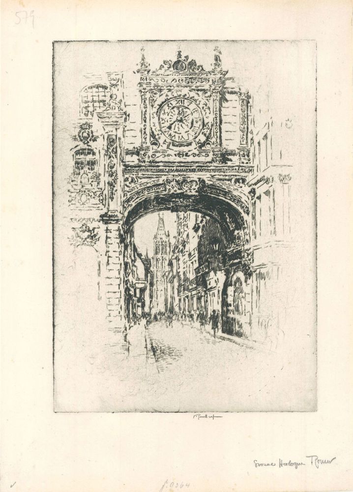Incisione Pennell - Grosse horloge, Rouen