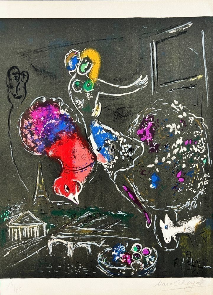 Litografia Chagall - (handsigned) La nuit à Paris