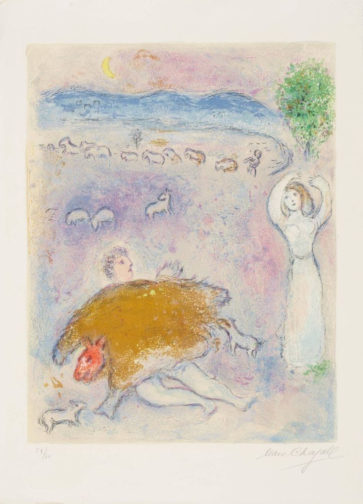 Litografia Chagall - (handsigned) La Ruse de Dorcon, from Daphnis et Chloé