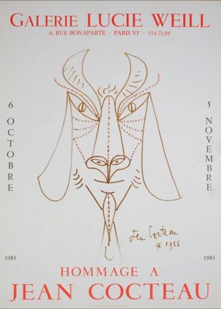 Litografia Cocteau - Hommage à Jean Cocteau, 1983