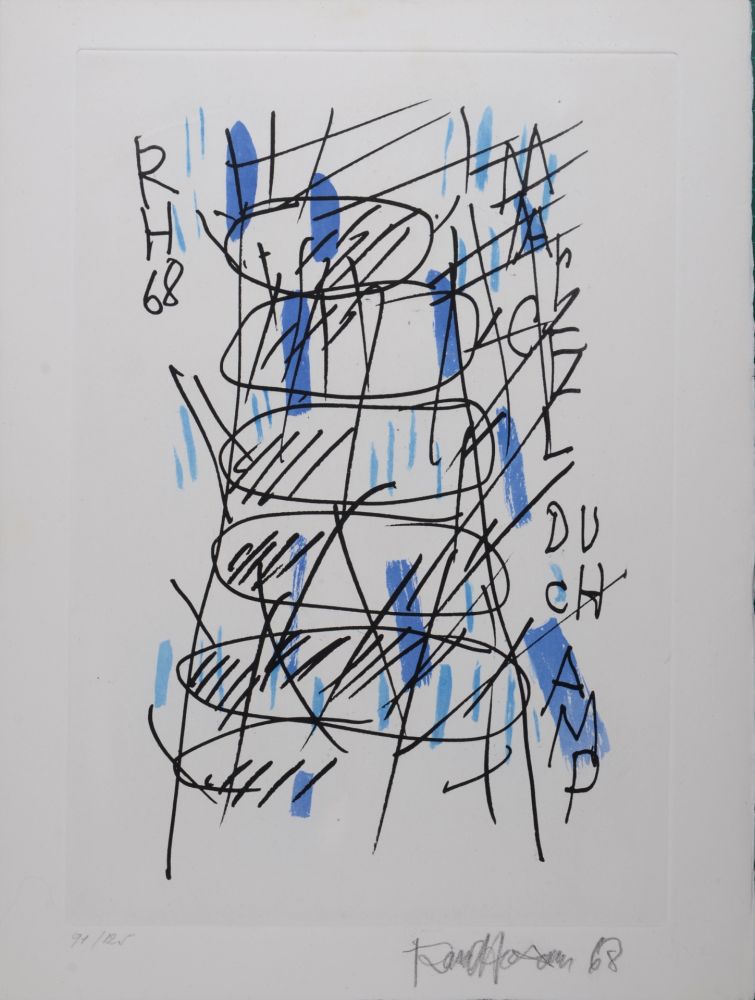 Incisione Hausmann - Hommage à Marcel Duchamp, 1971 - Hand-signed