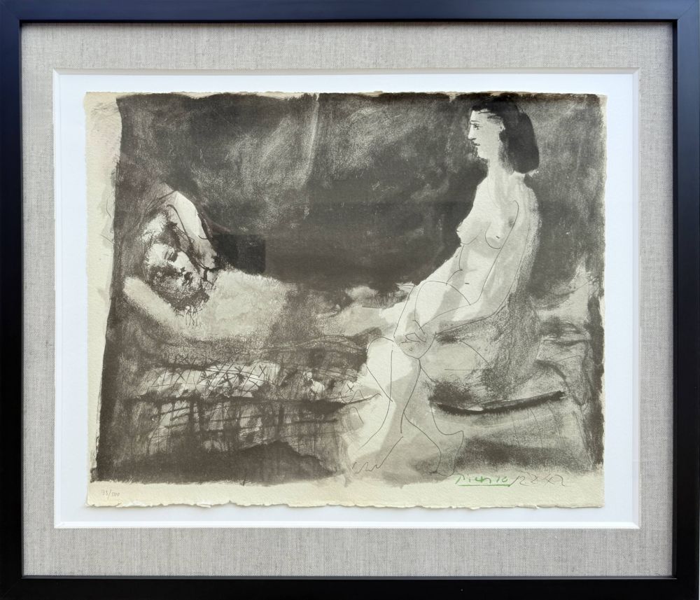 Litografia Picasso - Homme couché et femme assise