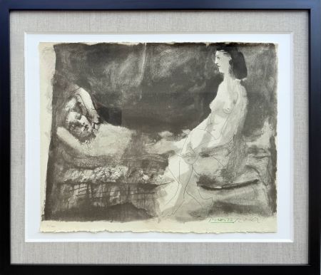 Litografia Picasso - Homme couché et femme assise
