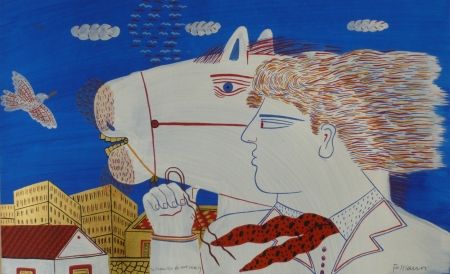 Litografia Fassianos - Homme et cheval
