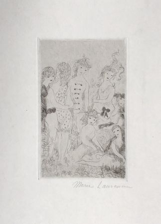 Incisione Laurencin - Huit filles dans un pré