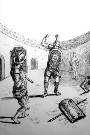 Litografia De Chirico - I gladiatori in bianco e nero