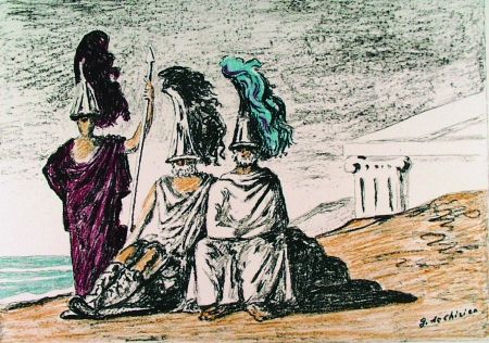 Litografia De Chirico - I guerrieri di ritorno da Troia
