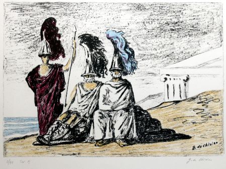 Litografia De Chirico - I guerrieri di ritorno da Troia