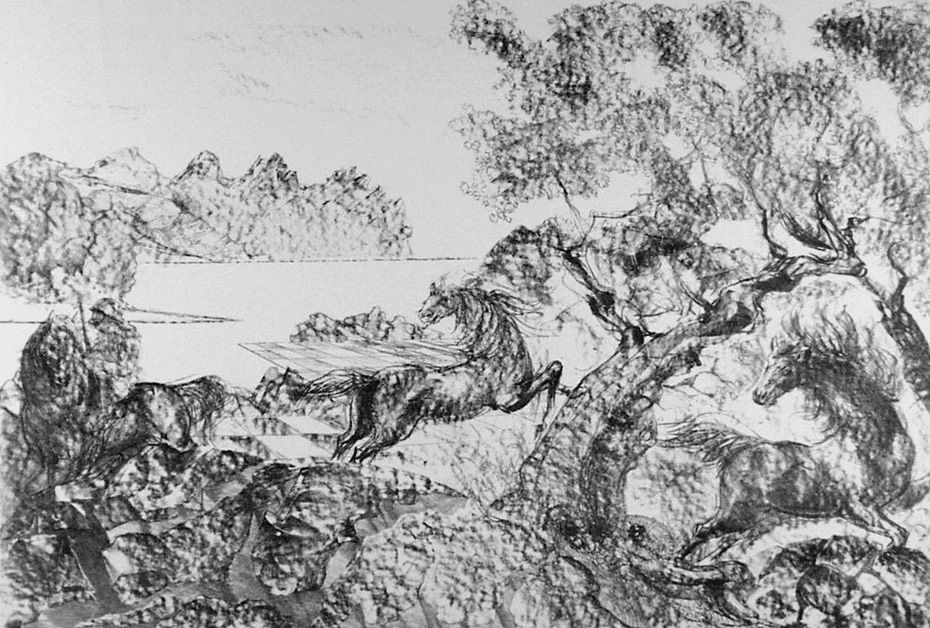 Litografia Sassu - Il cavaliere con l'elmo