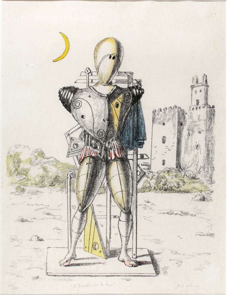 Litografia De Chirico - Il trovatore con la luna