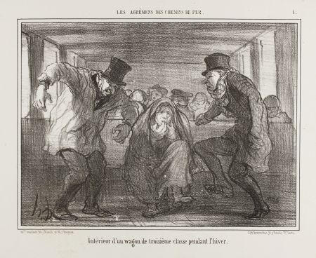 Litografia Daumier - Intérieur d’un wagon de troisième classe pendant l’hiver