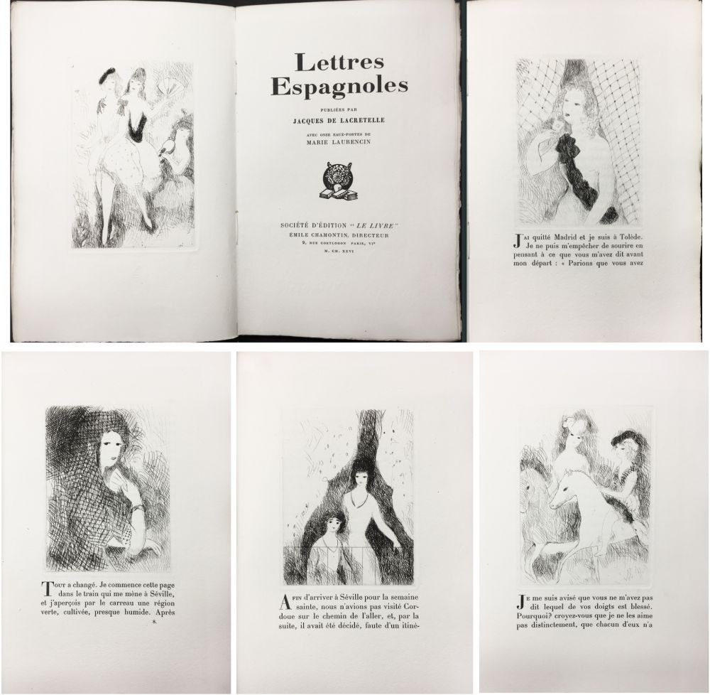 Libro Illustrato Laurencin - J. de Lacretelle : LETTRES ESPAGNOLES. Avec 11 eaux-fortes de Marie Laurencin (1926)