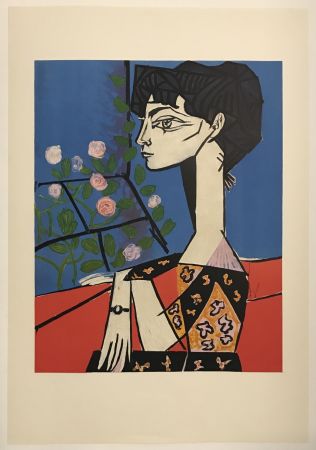 Litografia Picasso - Jacqueline avec fleurs