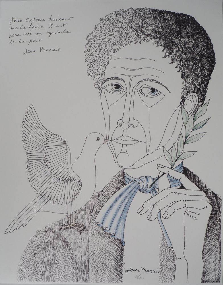 Litografia Marais  - Jean Cocteau à la colombe et au rameau, Homme de Paix