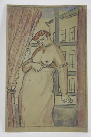 Non Tecnico Lébédeff  - Jean Lébédeff (1884-1972). Femme à la fenêtre. Encre et aquarelle.